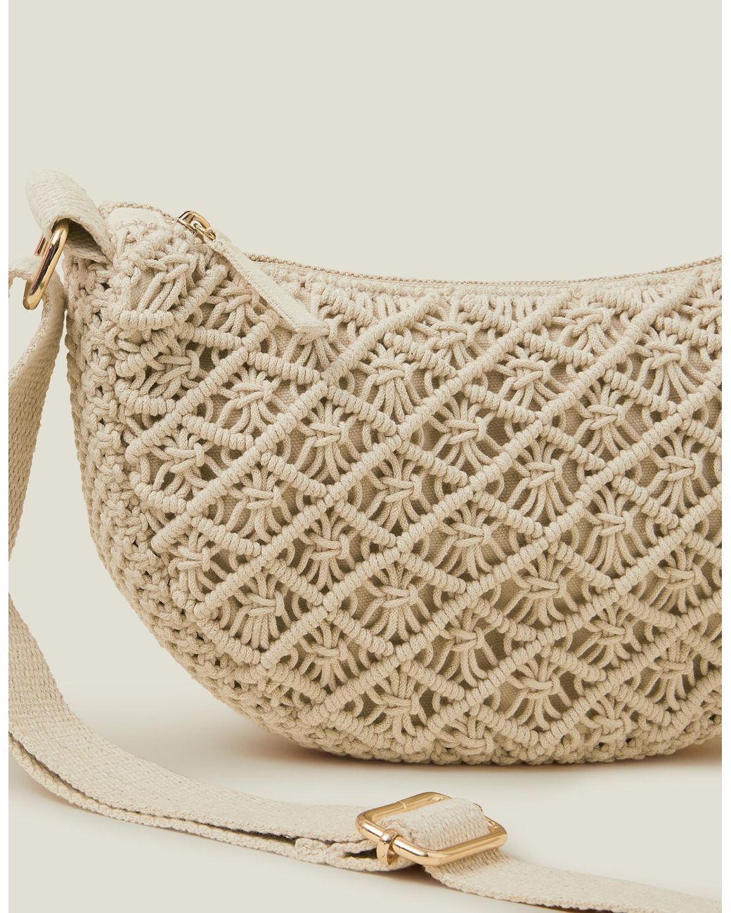 Accessorize Natural Cotton Macrame Sling Cross-Body Bag