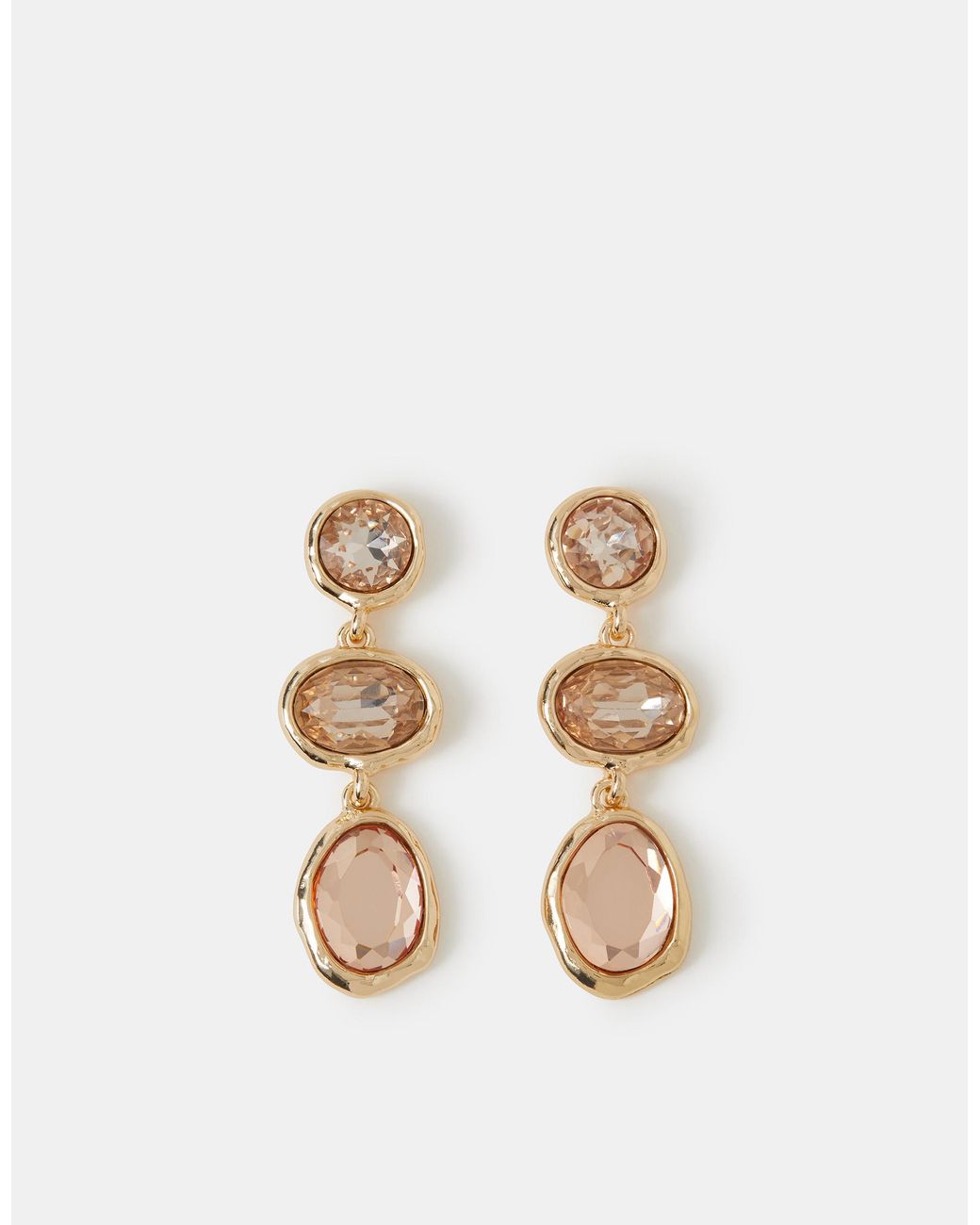 Accessorize Natural Triple Gem Drop Earrings