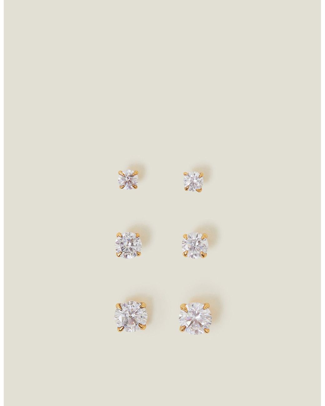 Accessorize Natural 3-Pack 14Ct-Plated Crystal Stud Earrings