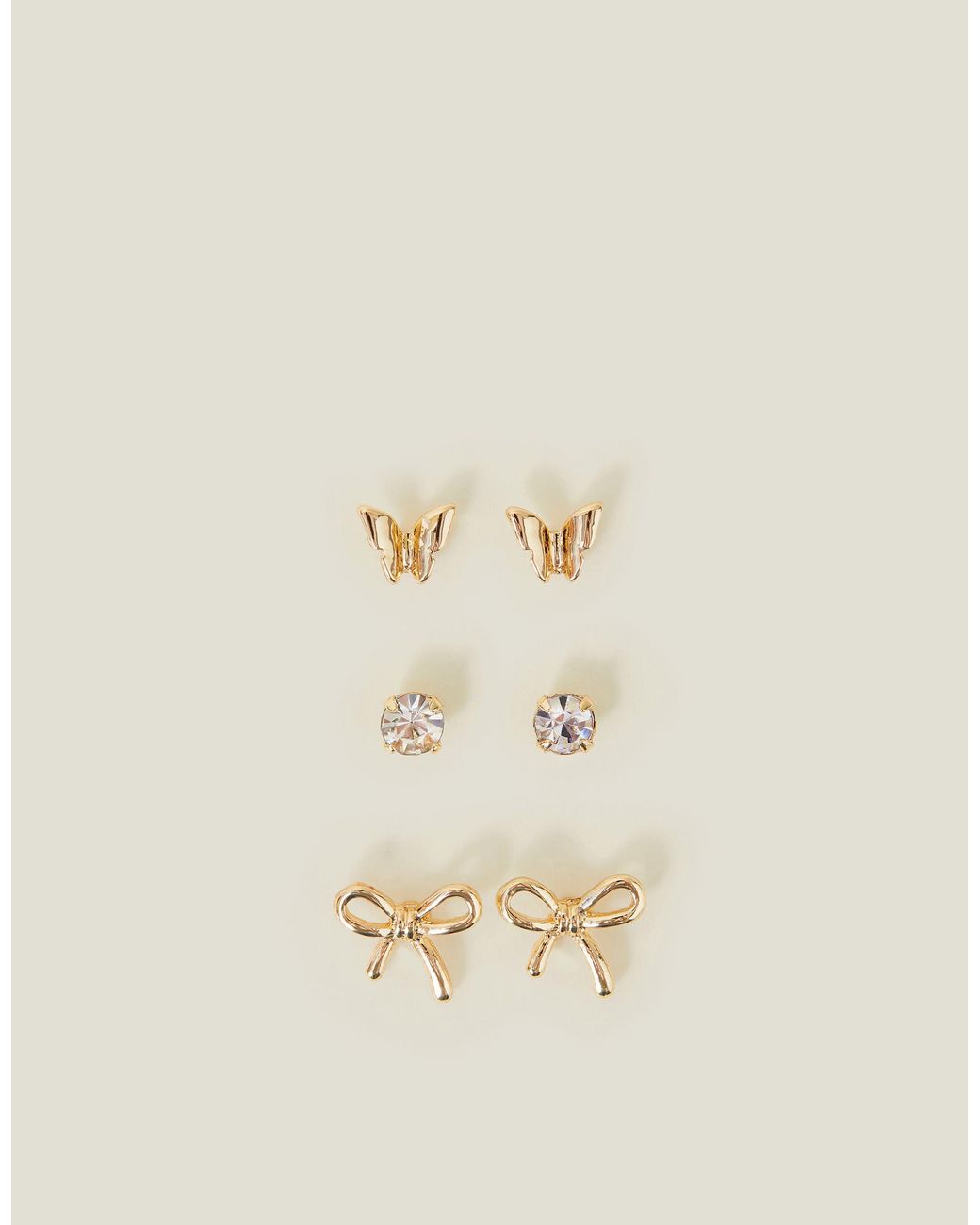 Accessorize Natural 3-Pack Butterfly Bow Stud Earrings