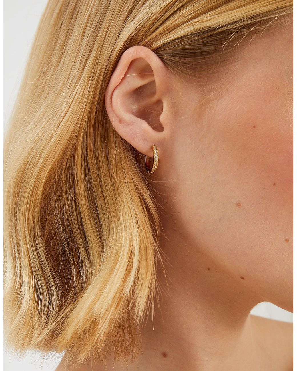 Accessorize Metallic 14Ct-Plated Pavé Huggie Hoop Earrings