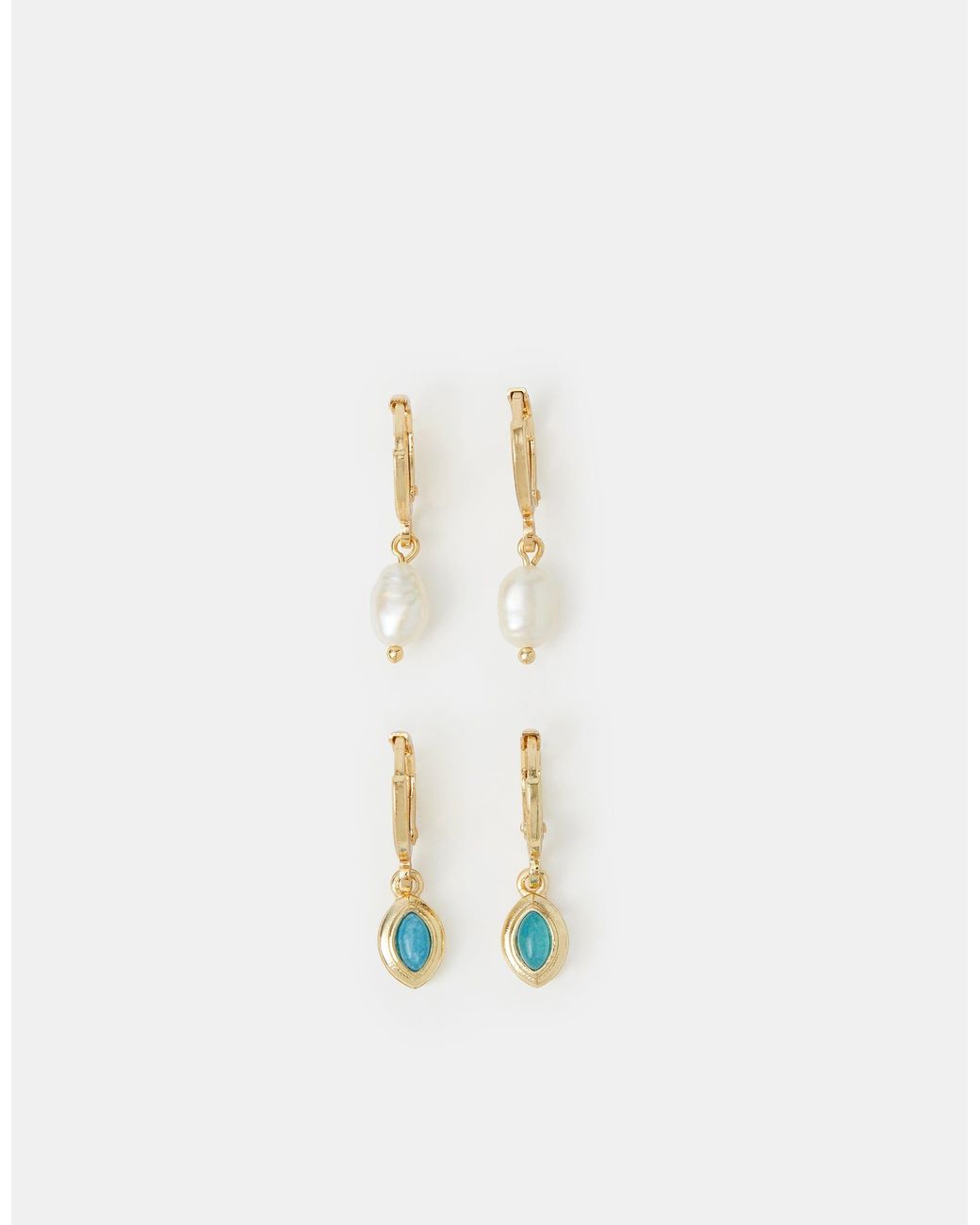 Accessorize White 2-Pack 14Ct-Plated Semi-Precious Drop Hoop Earrings