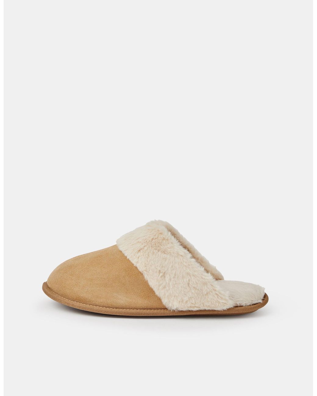 Accessorize Natural Suede Faux Fur Slippers