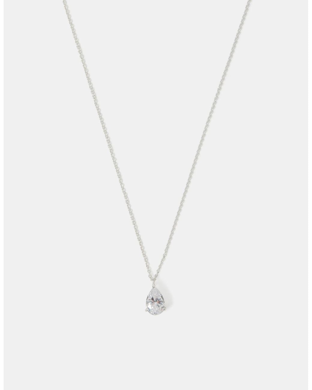 Accessorize White Sterling Pear Cut Pendant Necklace