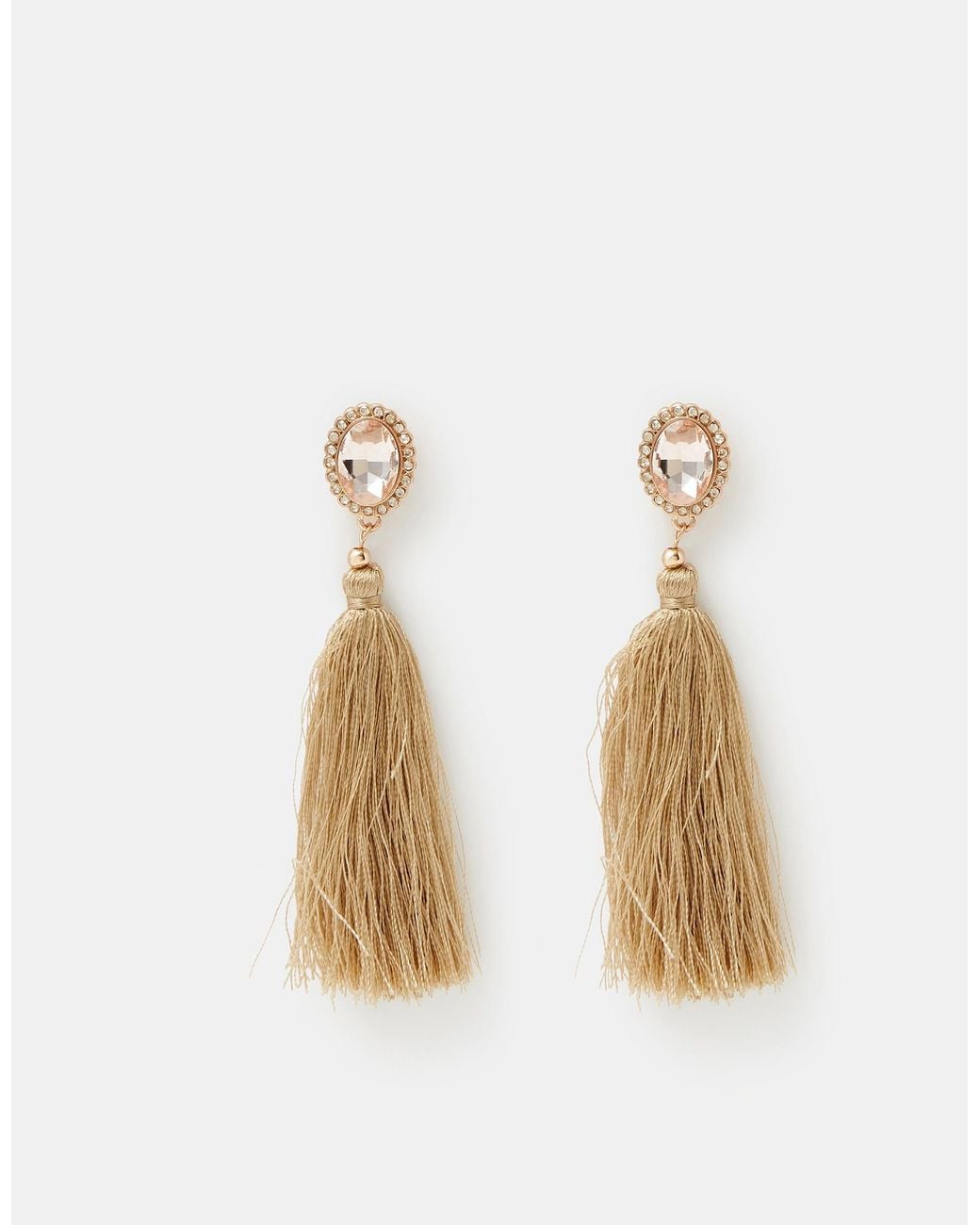 Accessorize Natural Diamanté Tassel Drop Earrings