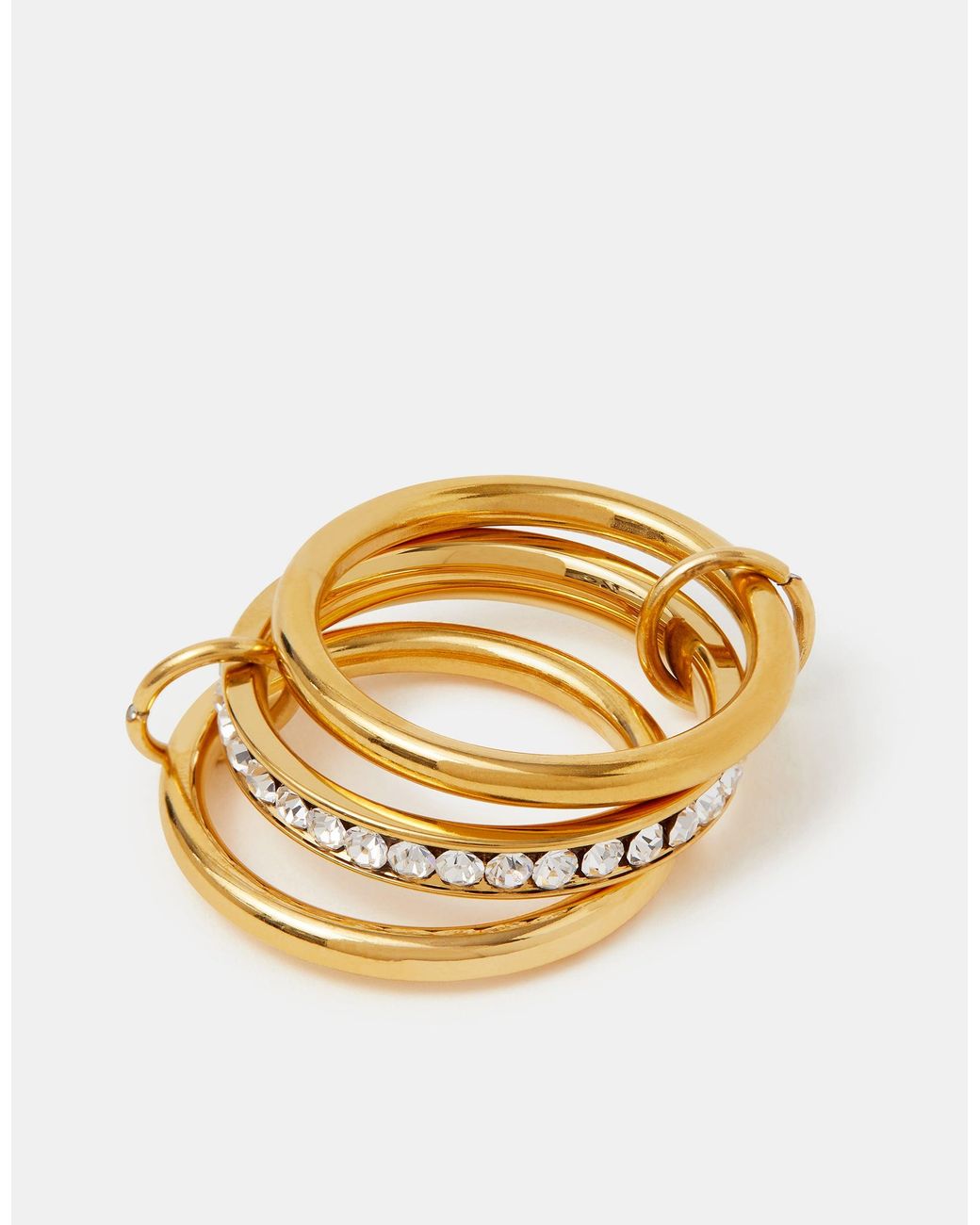 Accessorize Metallic Stainless Steel Linked Stacking Trio Ring
