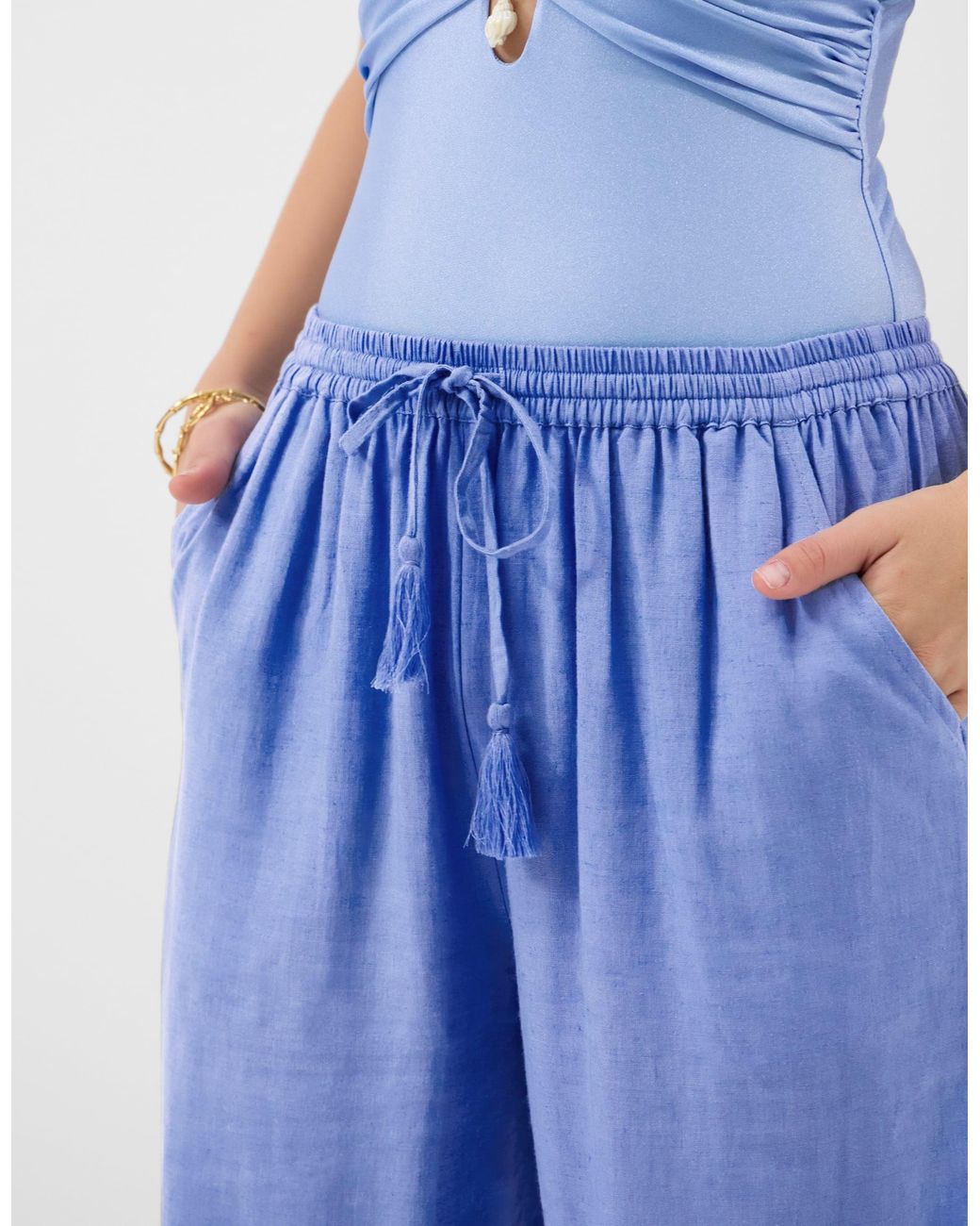 Accessorize Blue Lace Trim Wide Leg Beach Trousers