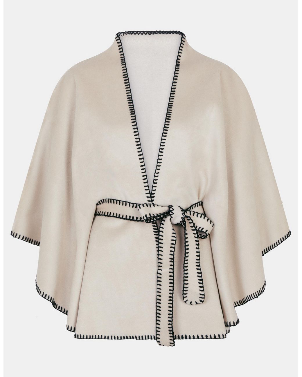Accessorize Blue Contrast Trim Belted Poncho