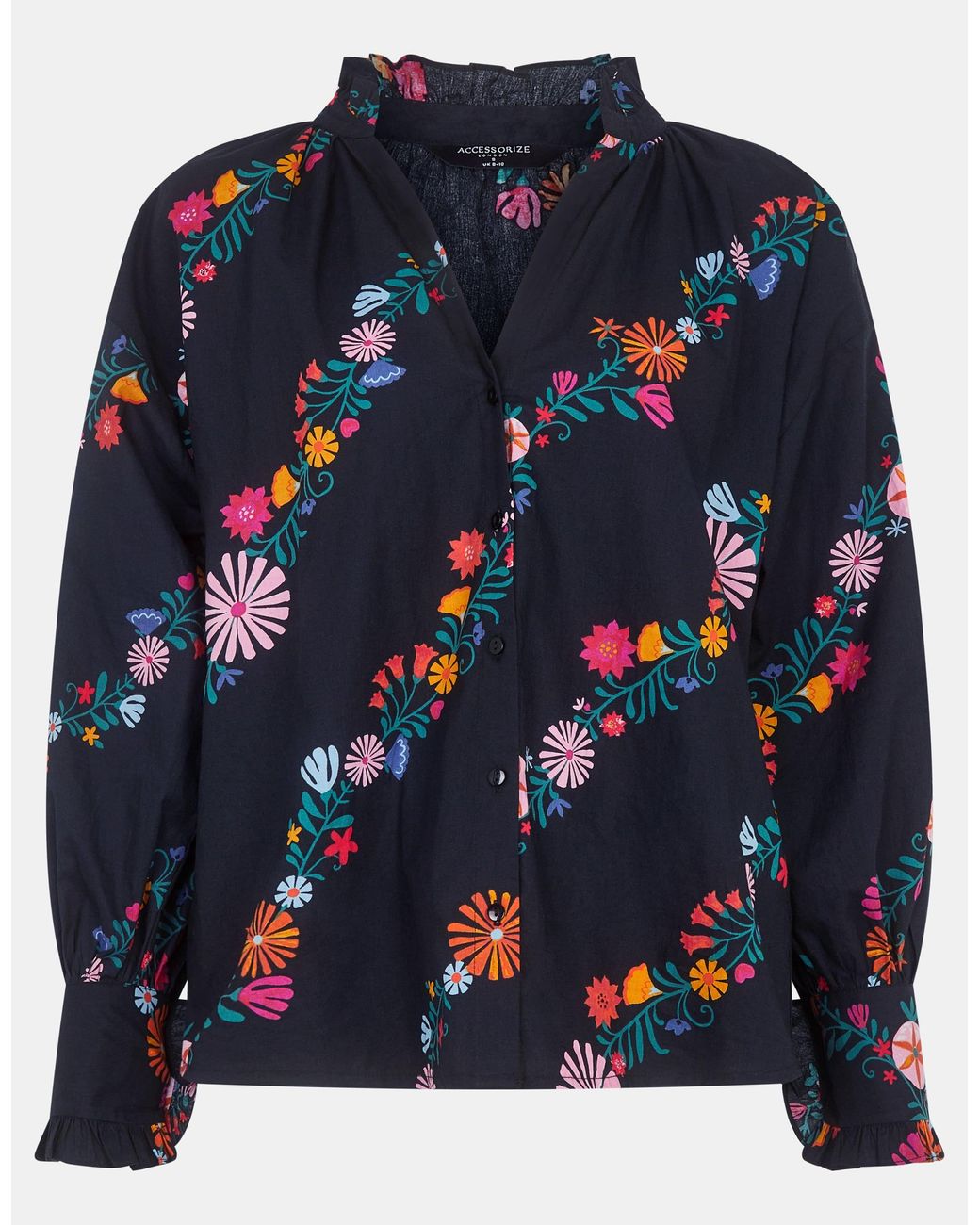 Accessorize Blue Cotton Floral Print Blouse Top