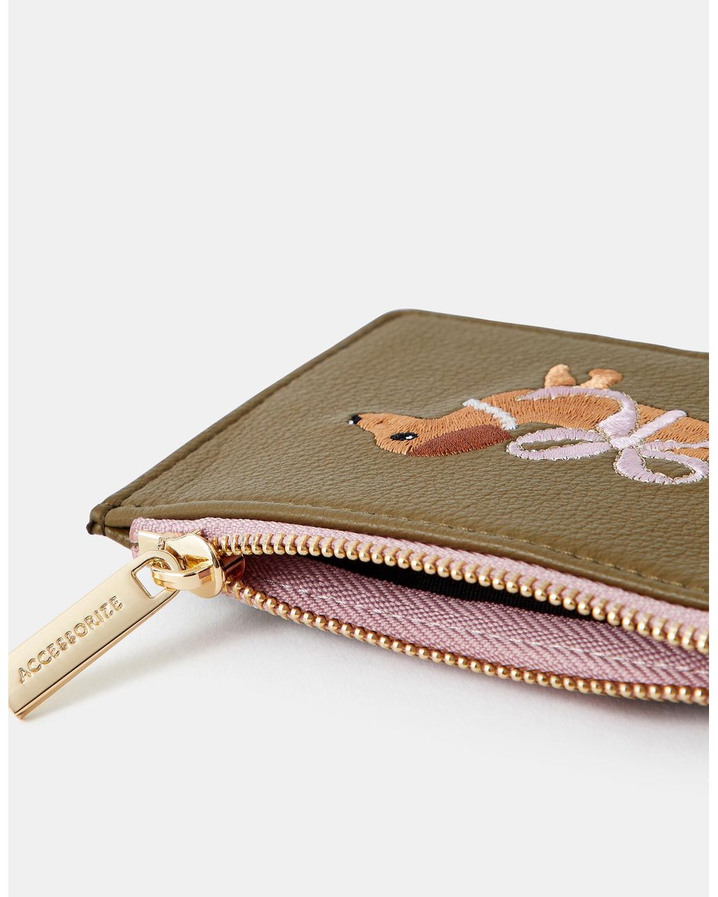 Accessorize Natural Sausage Dog Embroidered Card Holder