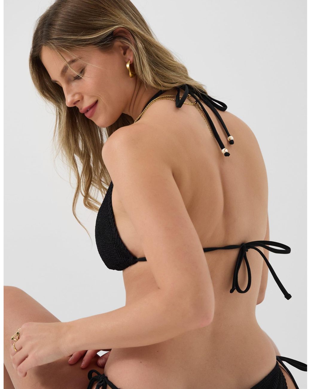 Accessorize Black Seersucker Triangle Bikini Top