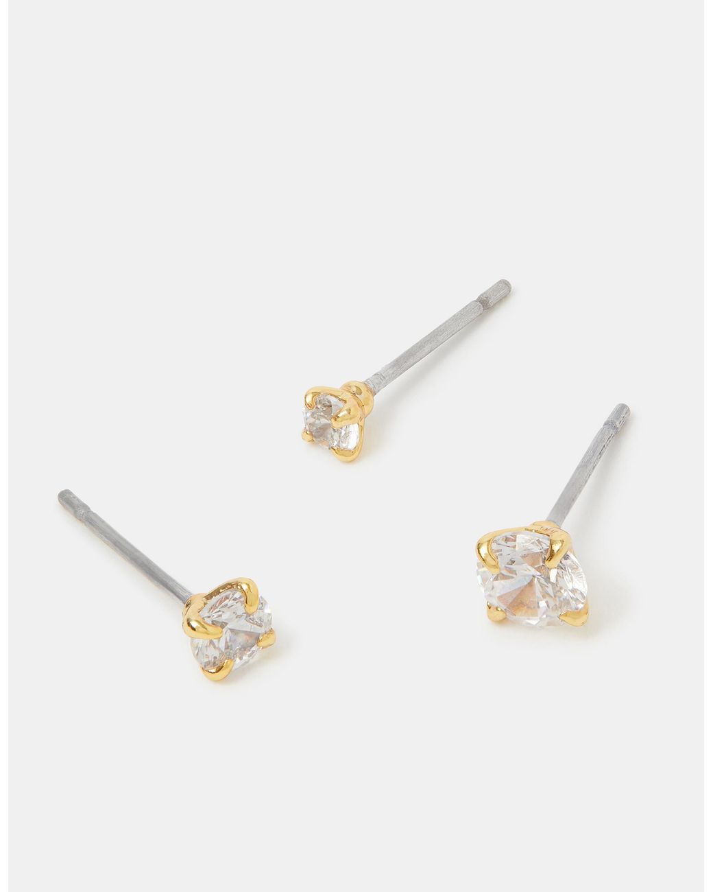 Accessorize Natural 3-Pack 14Ct-Plated Crystal Stud Earrings