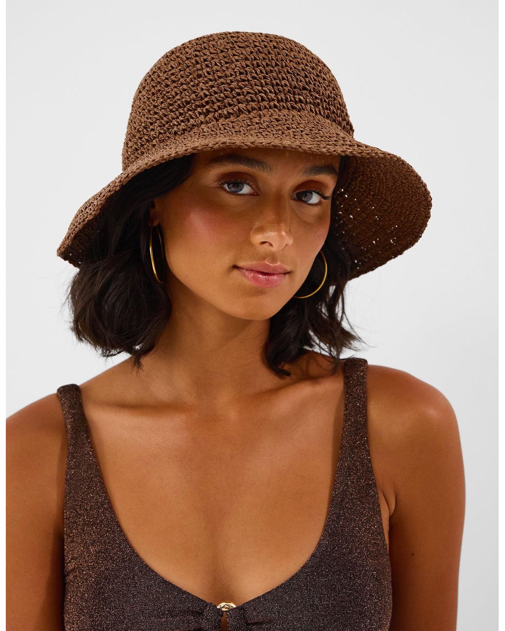 Accessorize Brown Woven Straw Bucket Hat