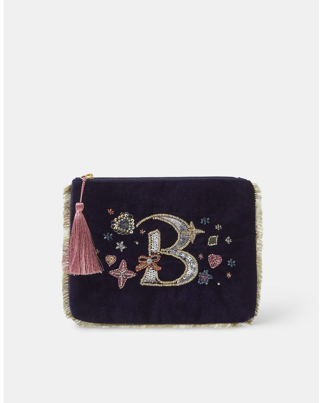 Accessorize Blue Embellished Initial Velvet Pouch