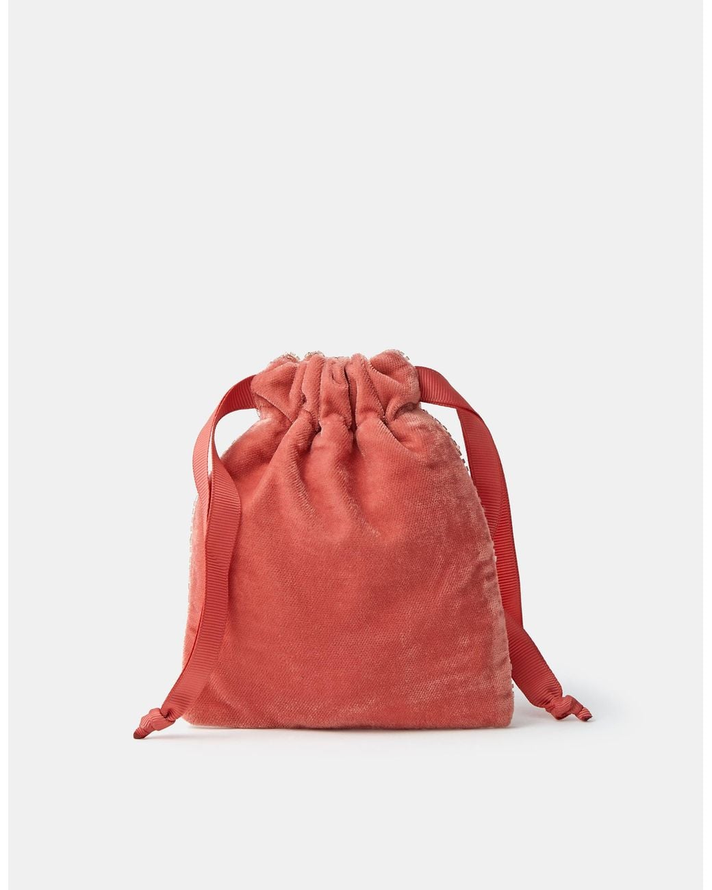 Accessorize Red Embellished Bow Velvet Drawstring Bag
