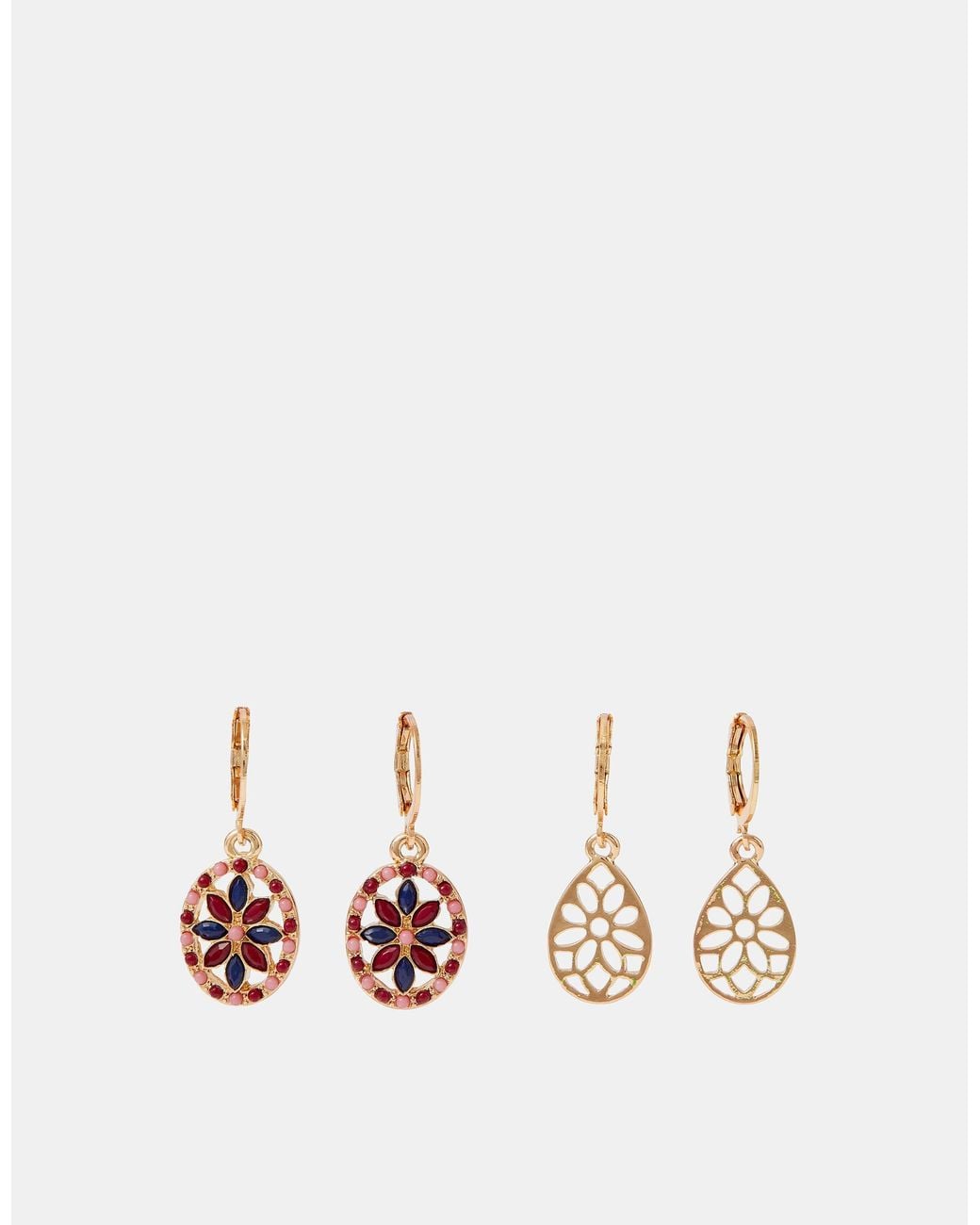 Accessorize White 2-Pack Flower Teardrop Hoop Earrings