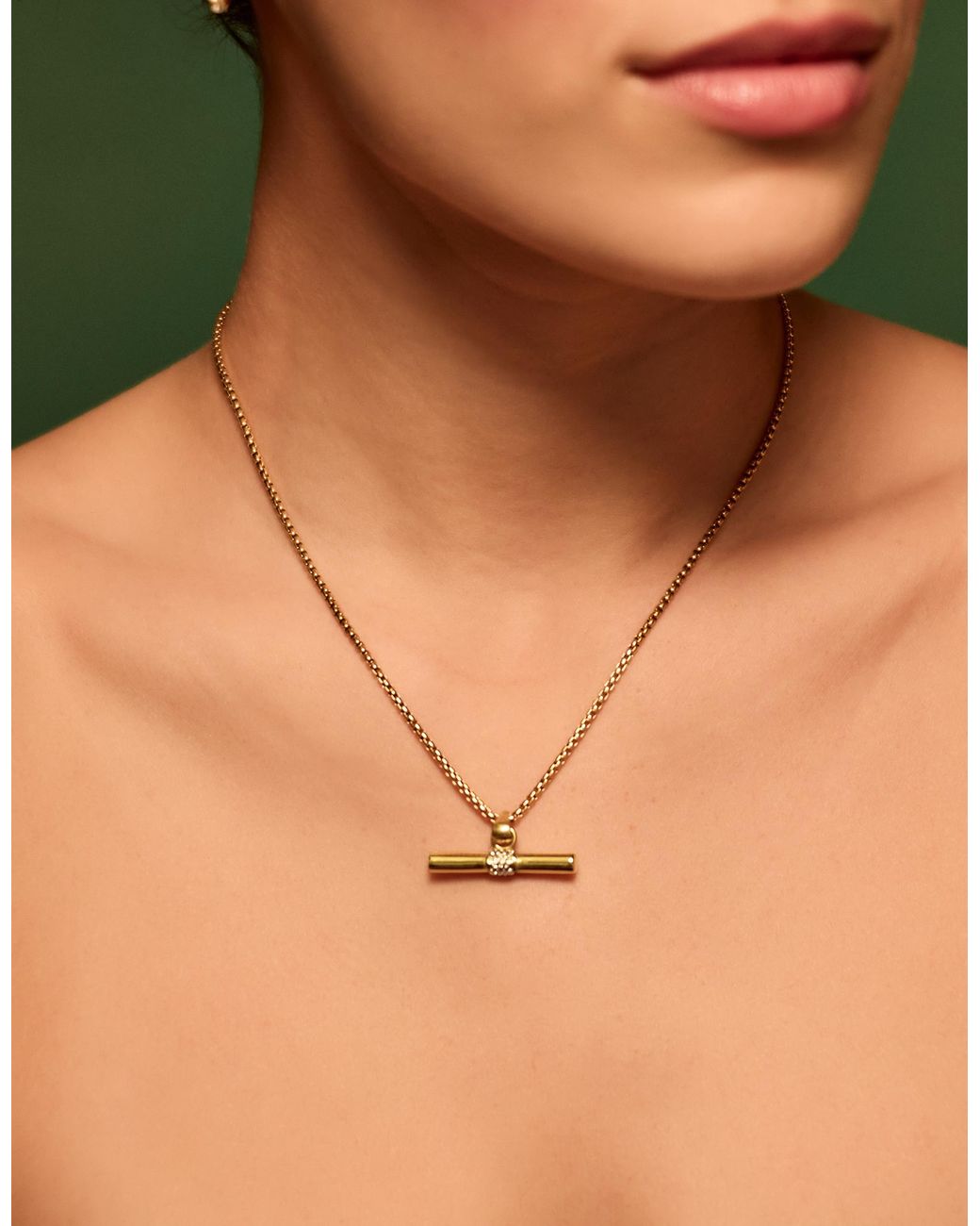 Accessorize White Stainless Steel T-Bar Cube Chain Necklace