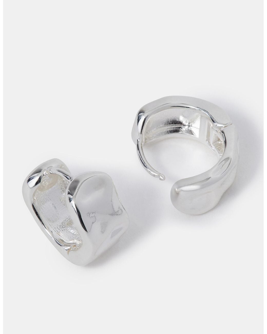 Accessorize White Sterling-Plated Molten Huggie Hoop Earrings