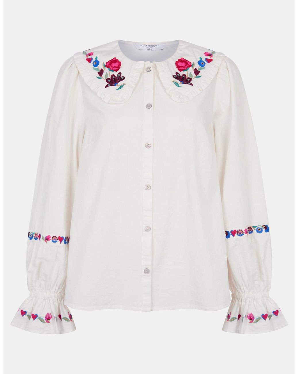 Accessorize Natural Cotton Floral Embroidered Collar Blouse Top