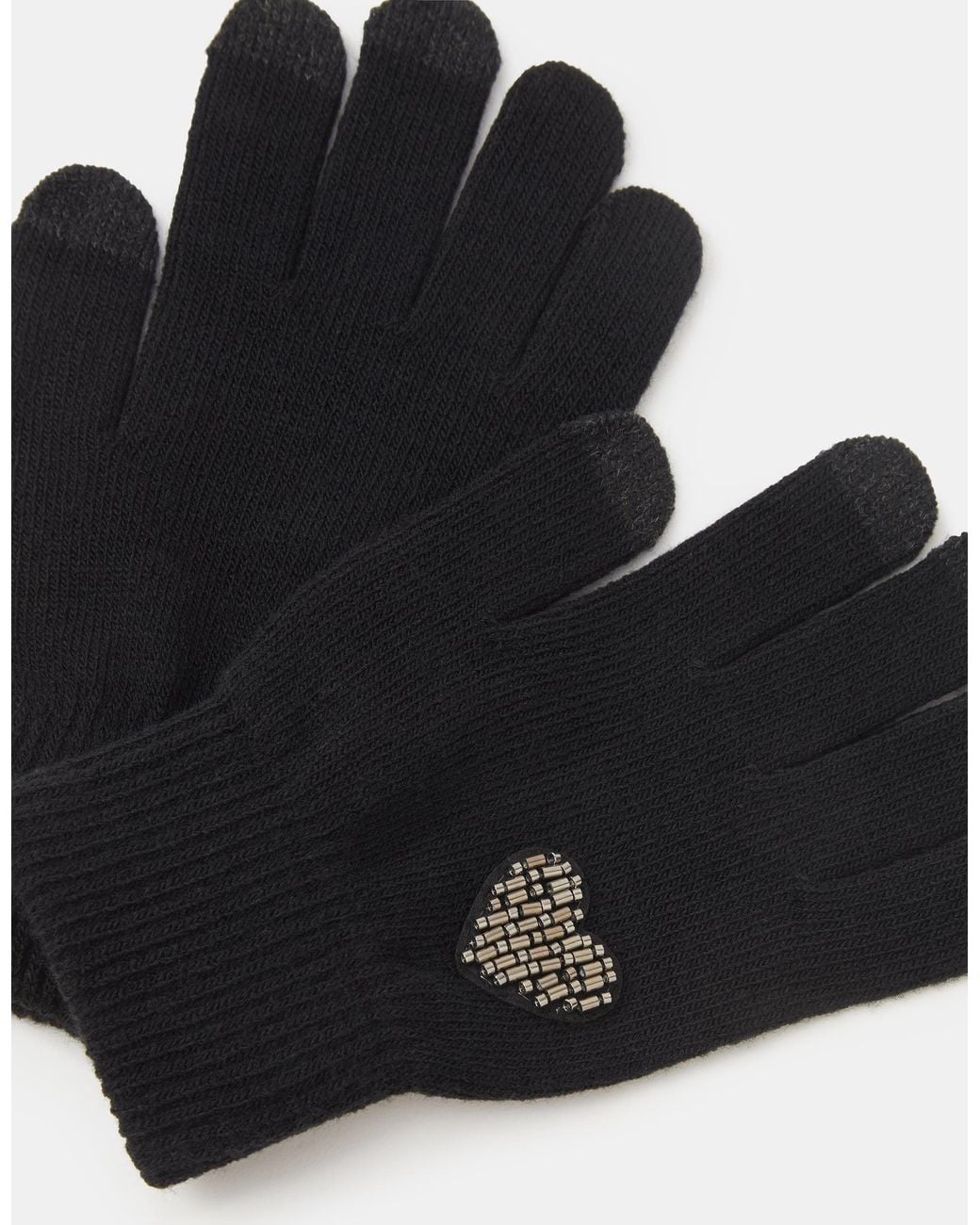 Accessorize Black Beaded Heart Touchscreen Gloves