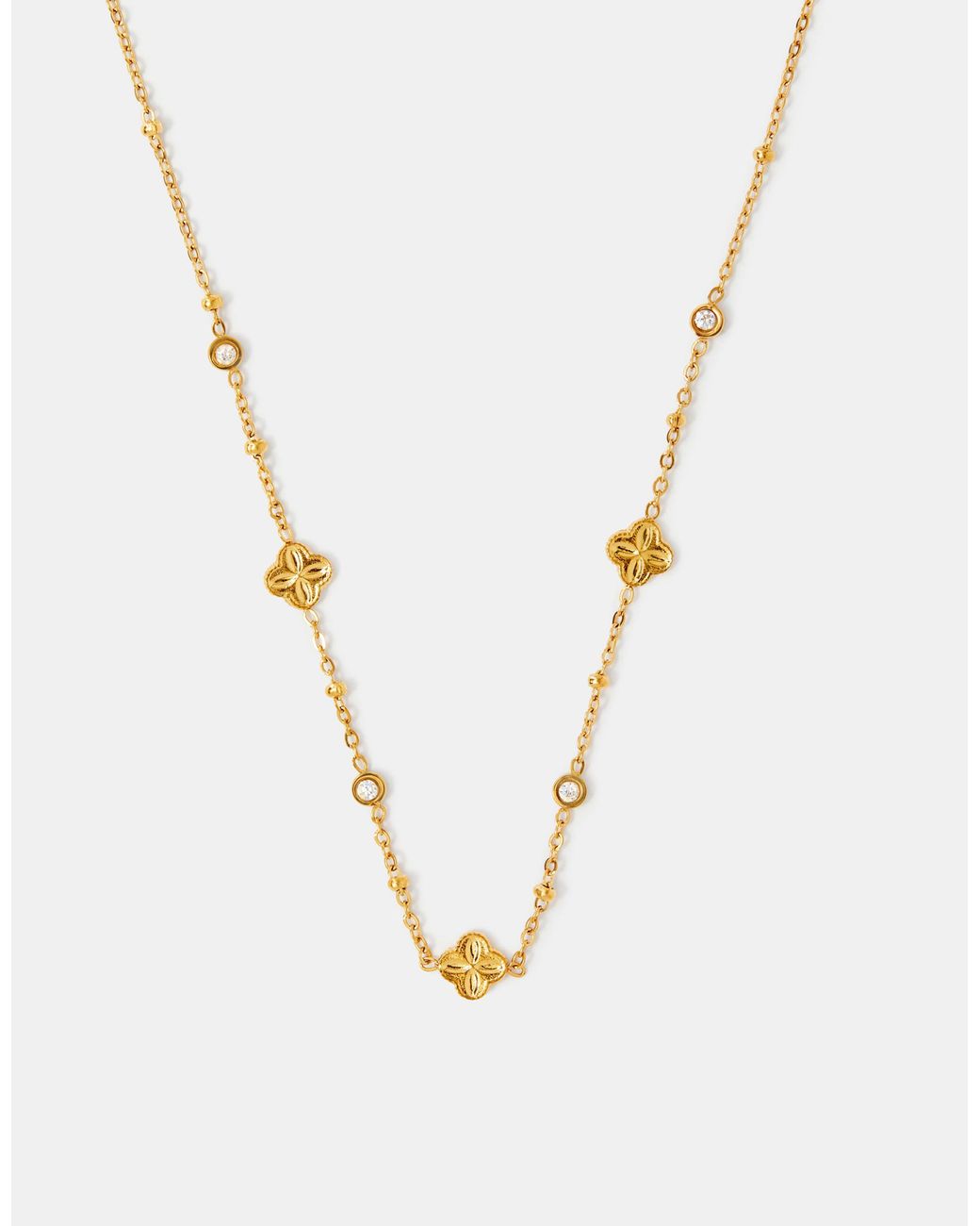 Accessorize White 14Ct-Plated Stainless Steel Diamanté Clover Station Necklace