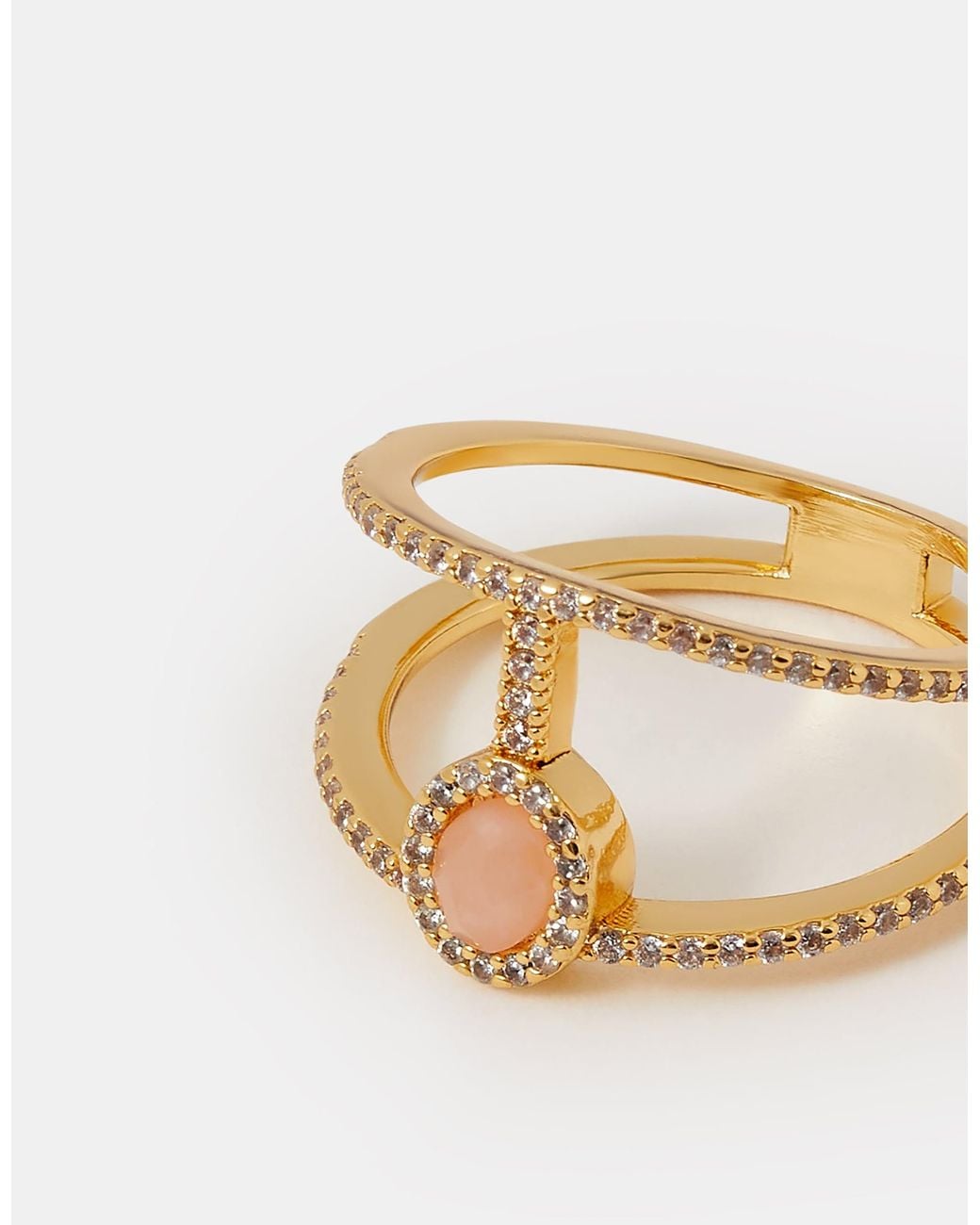 Accessorize Brown 14Ct-Plated Rose Quartz Double Band Ring