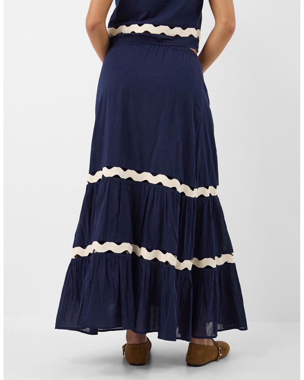 Accessorize Blue Cotton Ric Rac Tiered Maxi Skirt