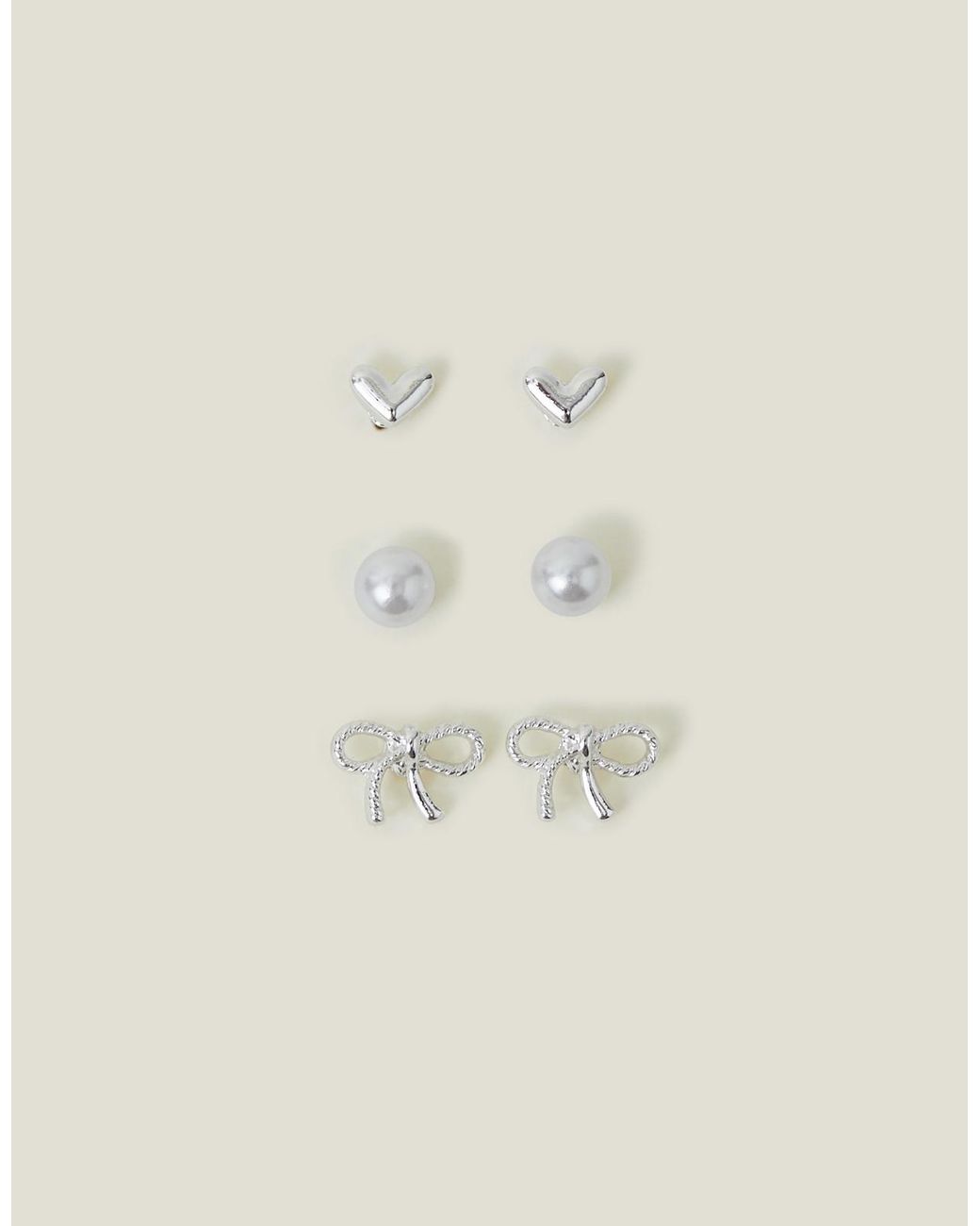 Accessorize Natural 3-Pack Bow Stud Earrings