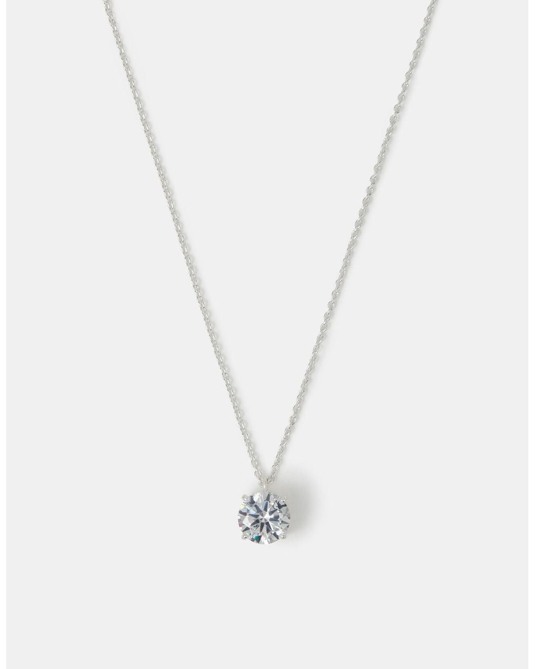 Accessorize White Sterling Round Cut Pendant Necklace