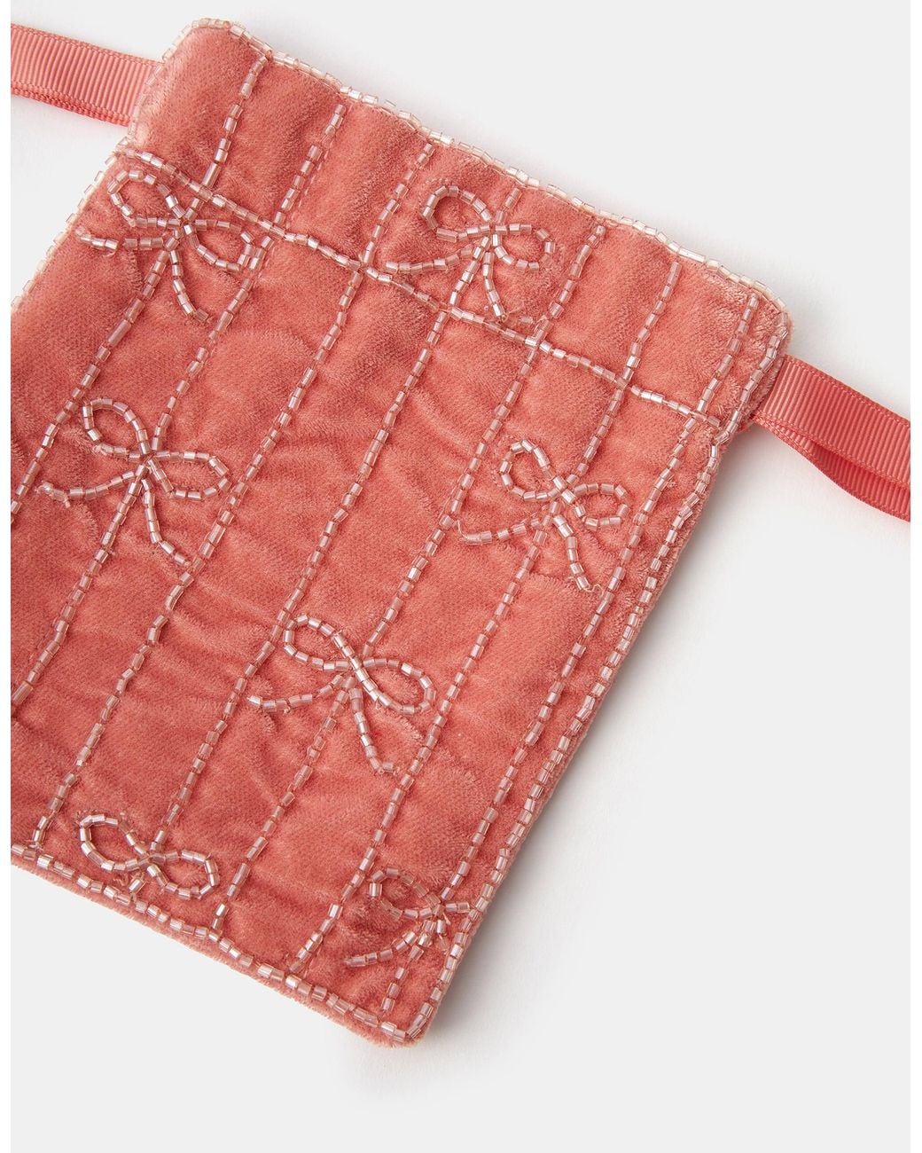Accessorize Red Embellished Bow Velvet Drawstring Bag