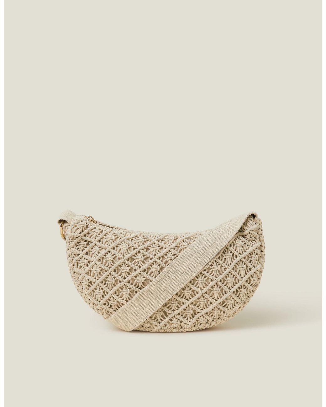 Accessorize Natural Cotton Macrame Sling Cross-Body Bag