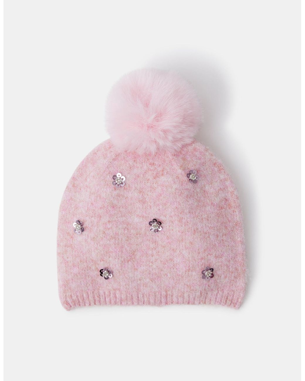 Accessorize Pink Floral Sequin Bobble Hat