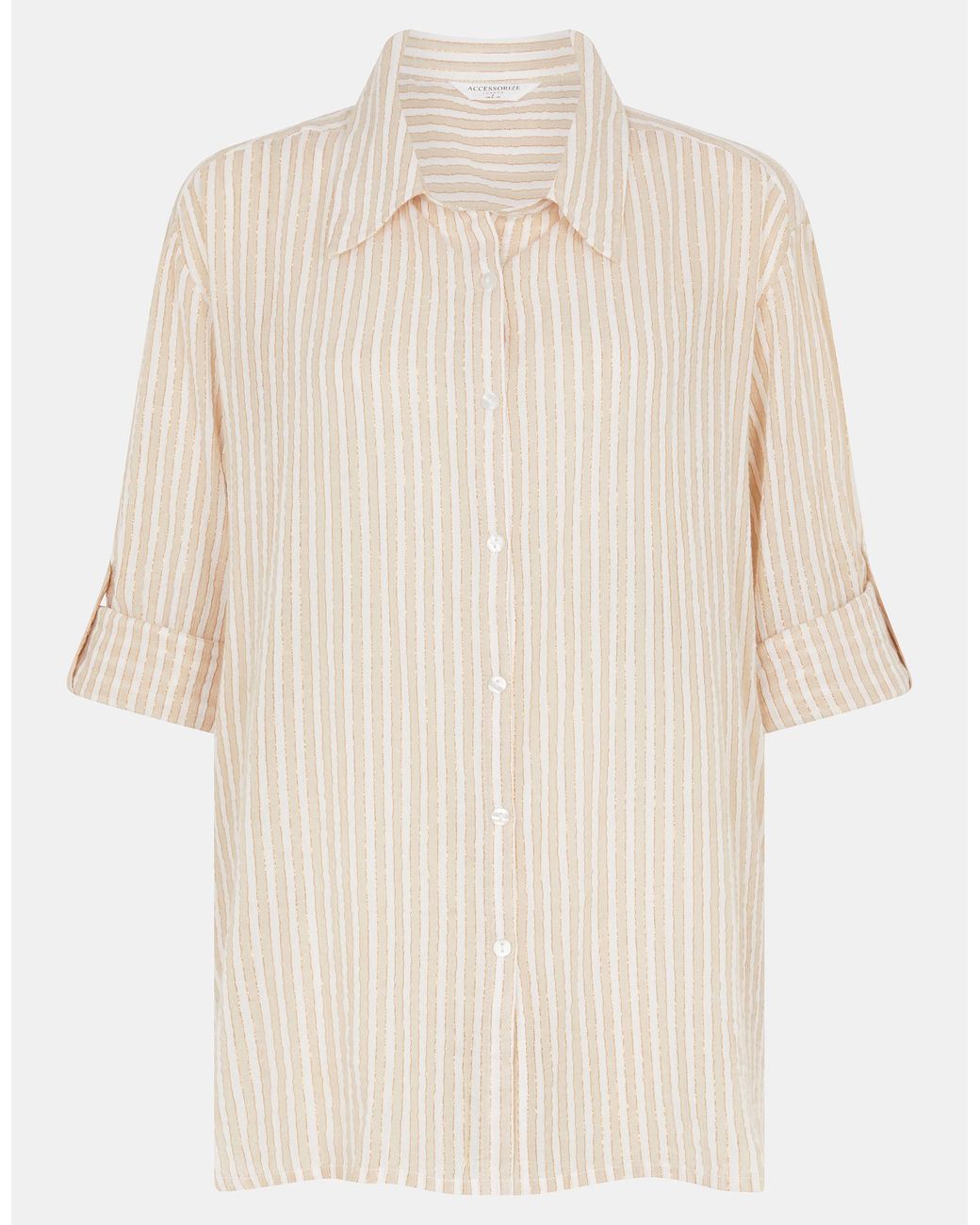 Accessorize Natural Shimmer Stripe Cotton Shirt, & Cream