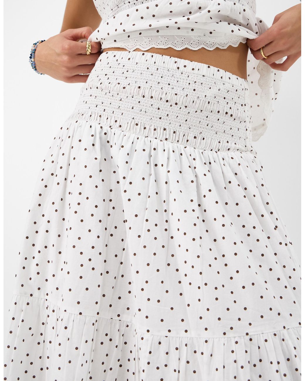 Accessorize White Polka Dot Tiered Maxi Skirt