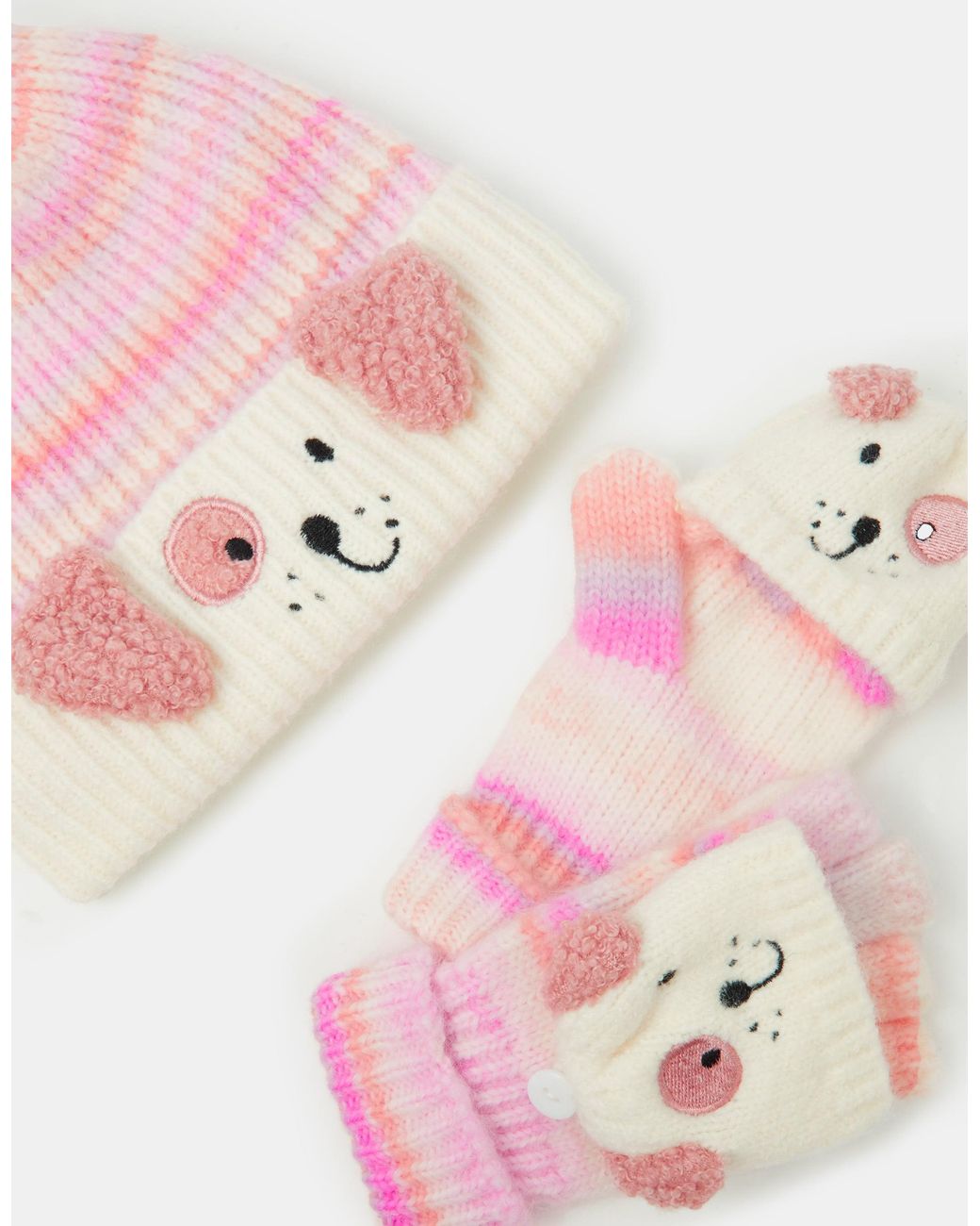Accessorize Pink Dog Ombré Bobble Hat & Gloves Set