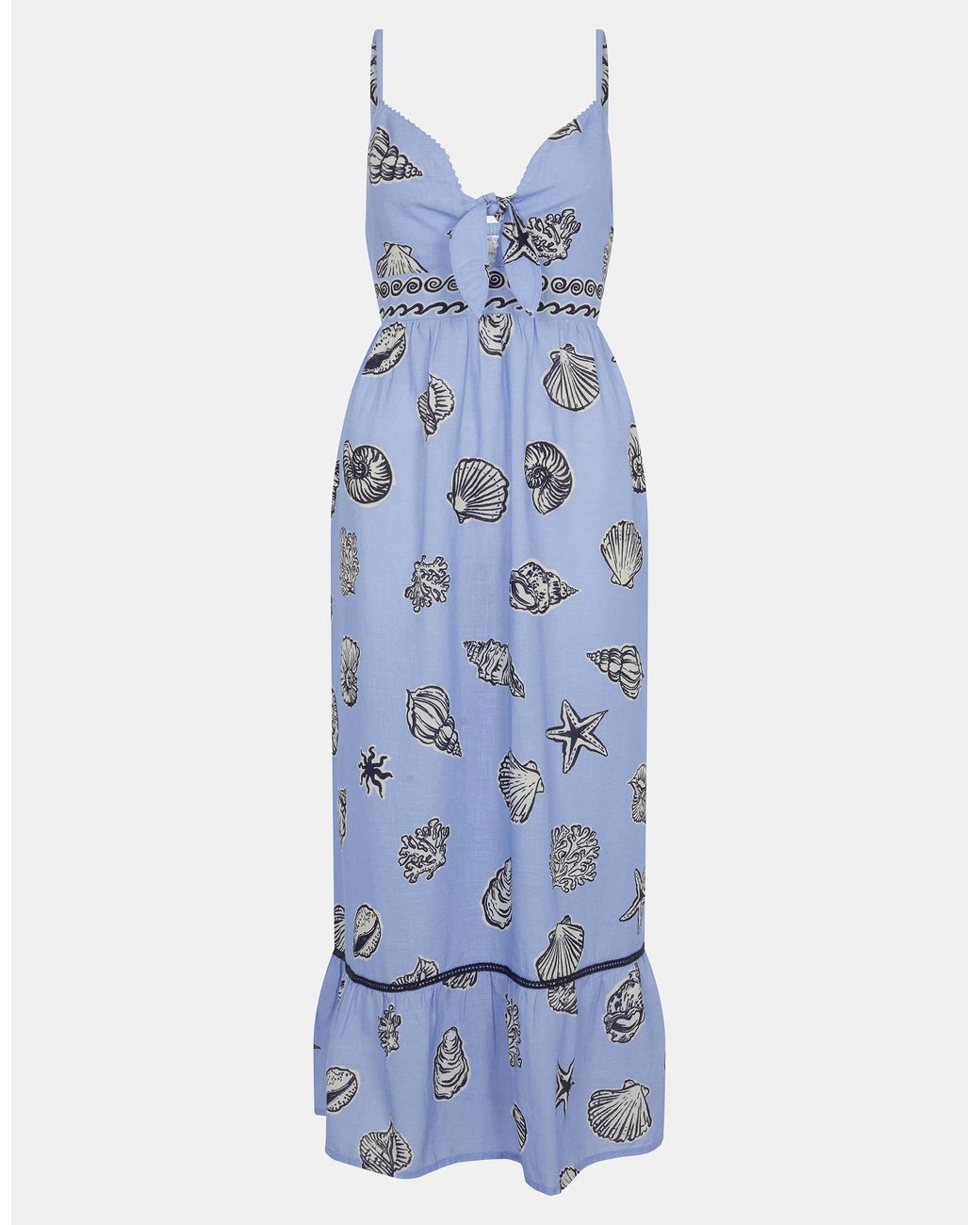 Accessorize Blue Shell Print Midi Dress