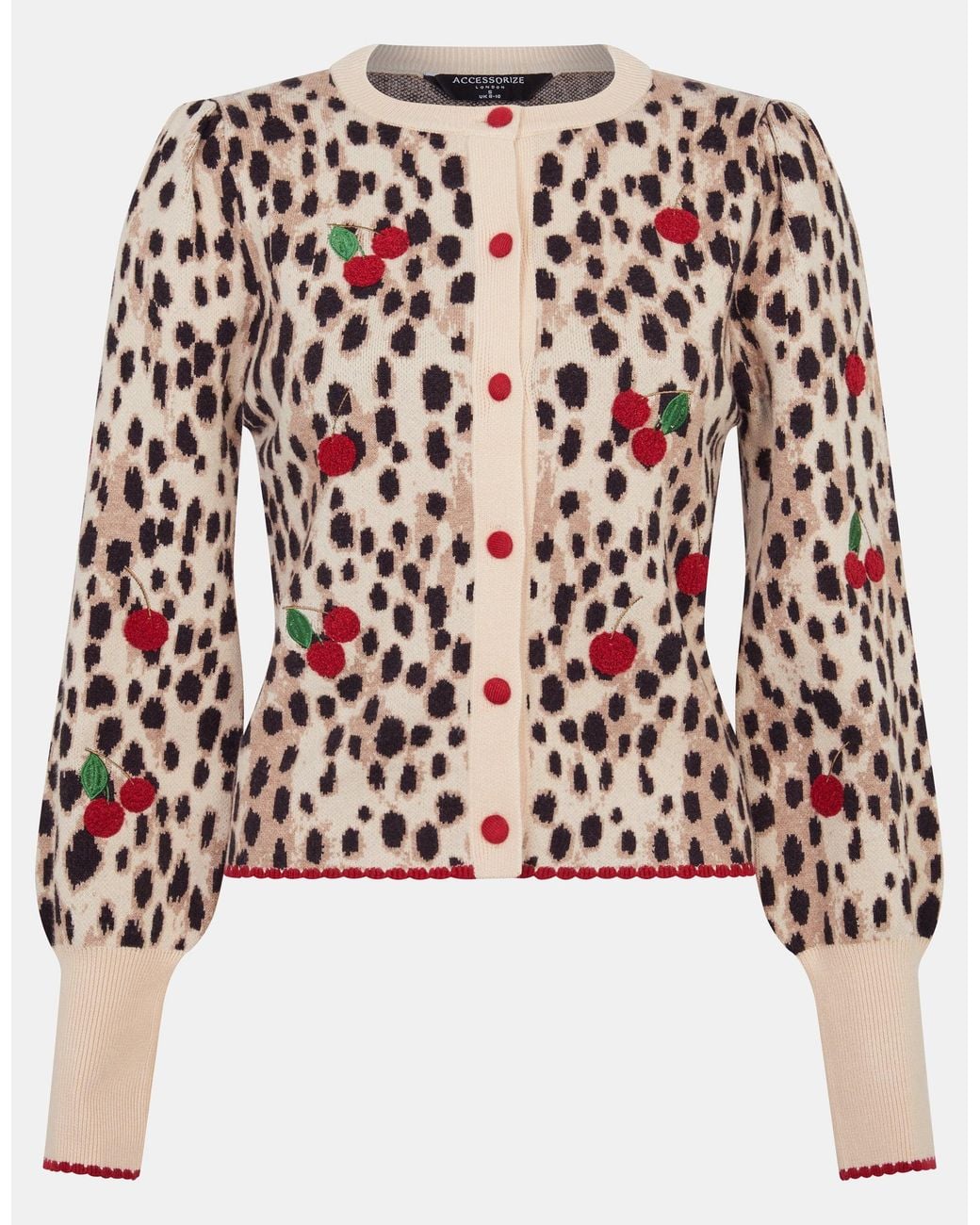 Accessorize Metallic X Good Manners Cherry Leopard Print Cardigan