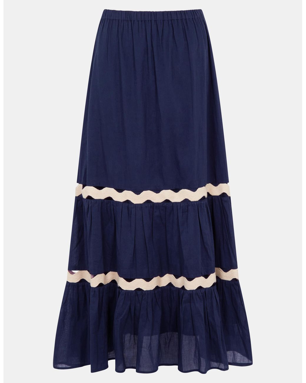 Accessorize Blue Cotton Ric Rac Tiered Maxi Skirt