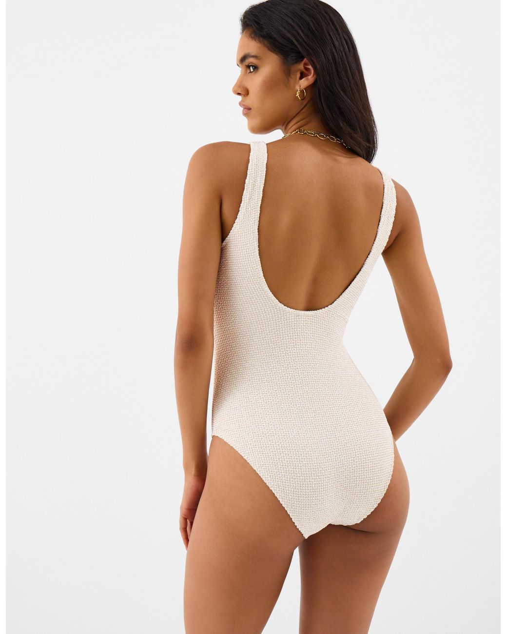 Accessorize White Shimmer Crinkle Textured Swimsuit