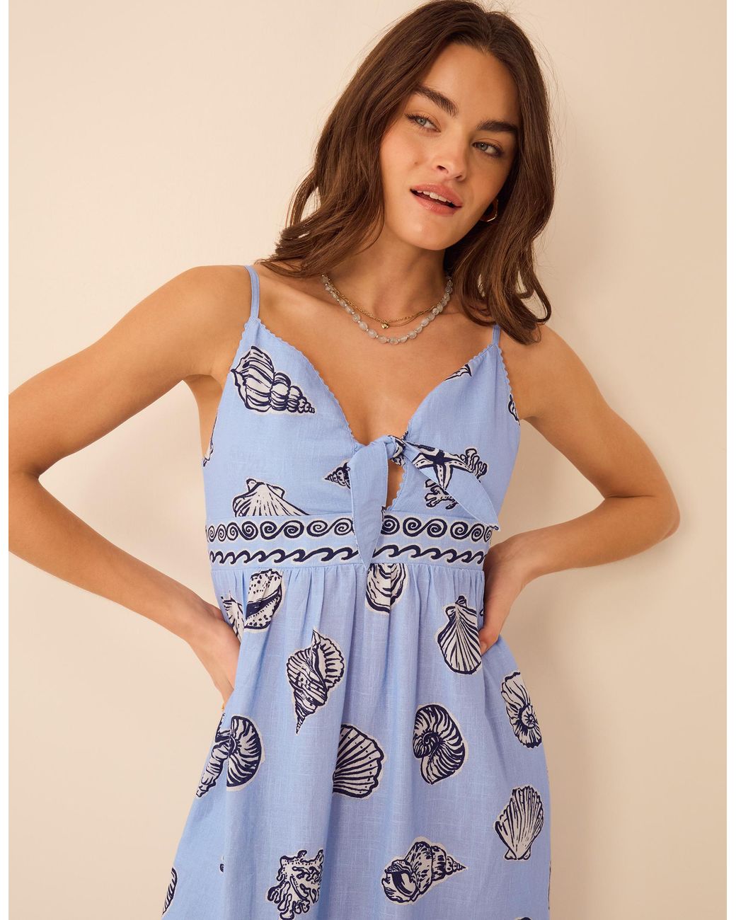 Accessorize Blue Shell Print Midi Dress