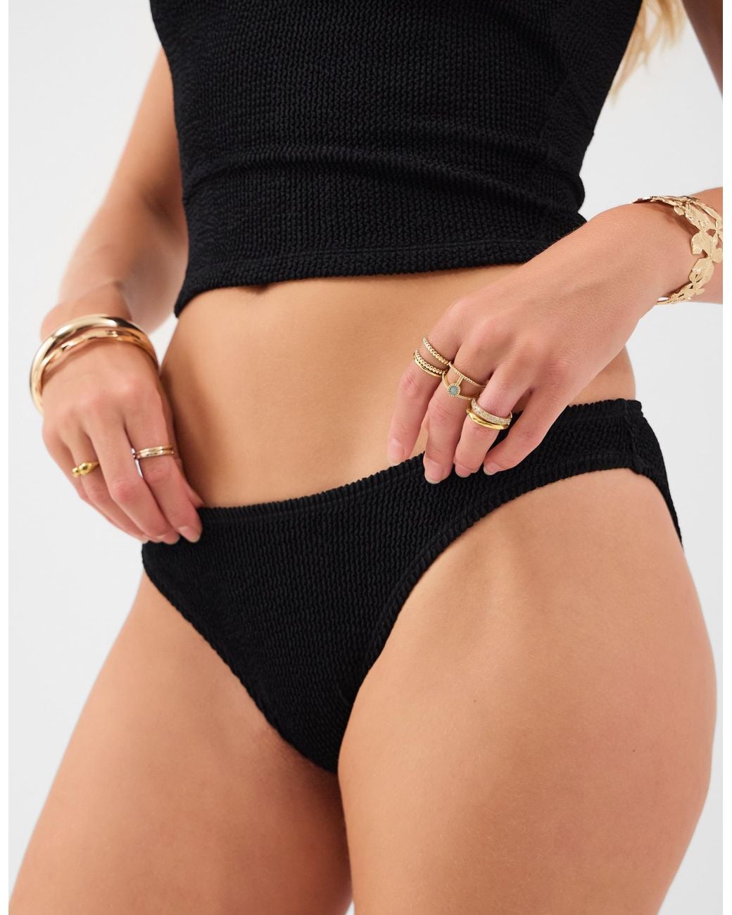 Accessorize Black Crinkle Textured Bikini Bottoms