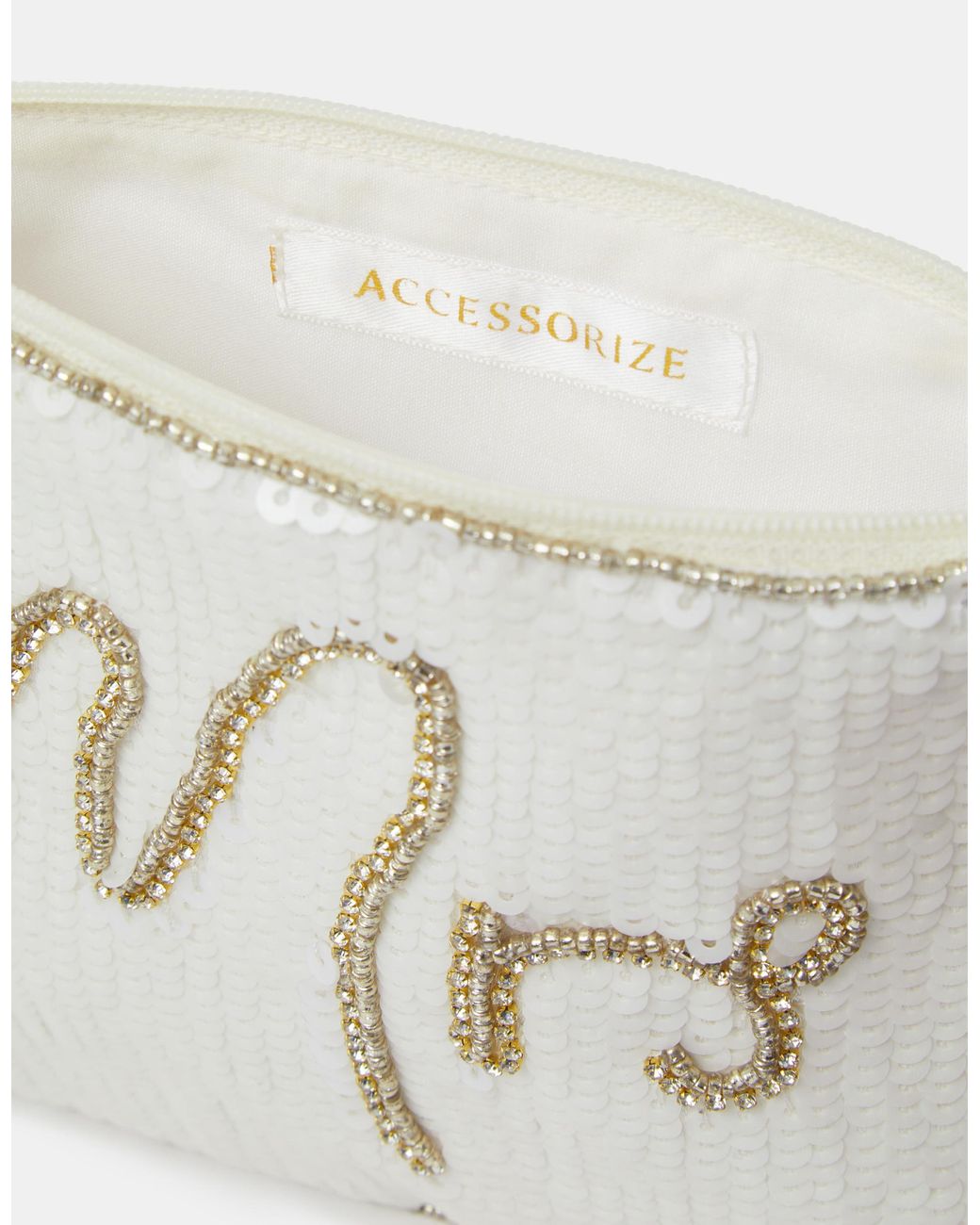 Accessorize White Mrs Sequin Bridal Pouch