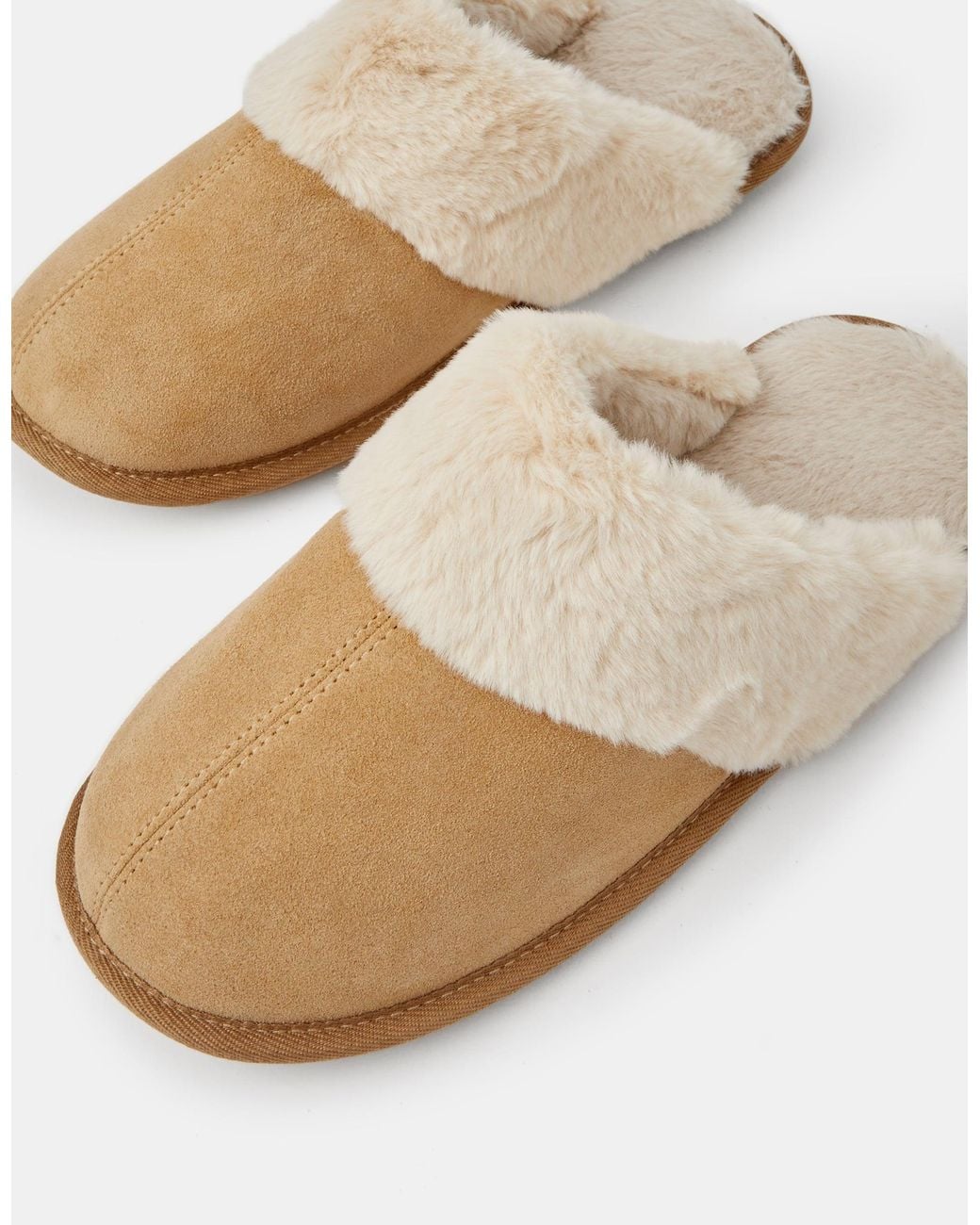 Accessorize Natural Suede Faux Fur Slippers