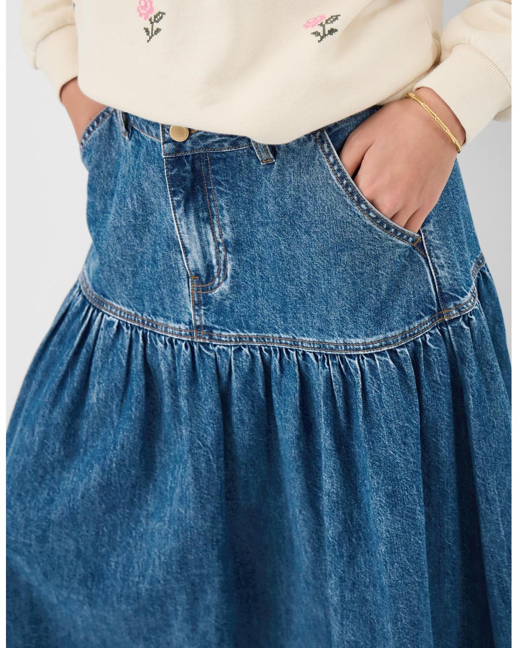 Accessorize Blue Cotton Denim Midi Skirt