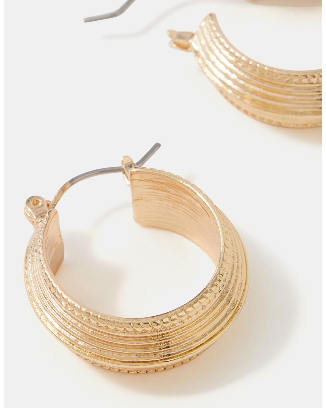Accessorize Natural Mini Ridge Hoop Earrings
