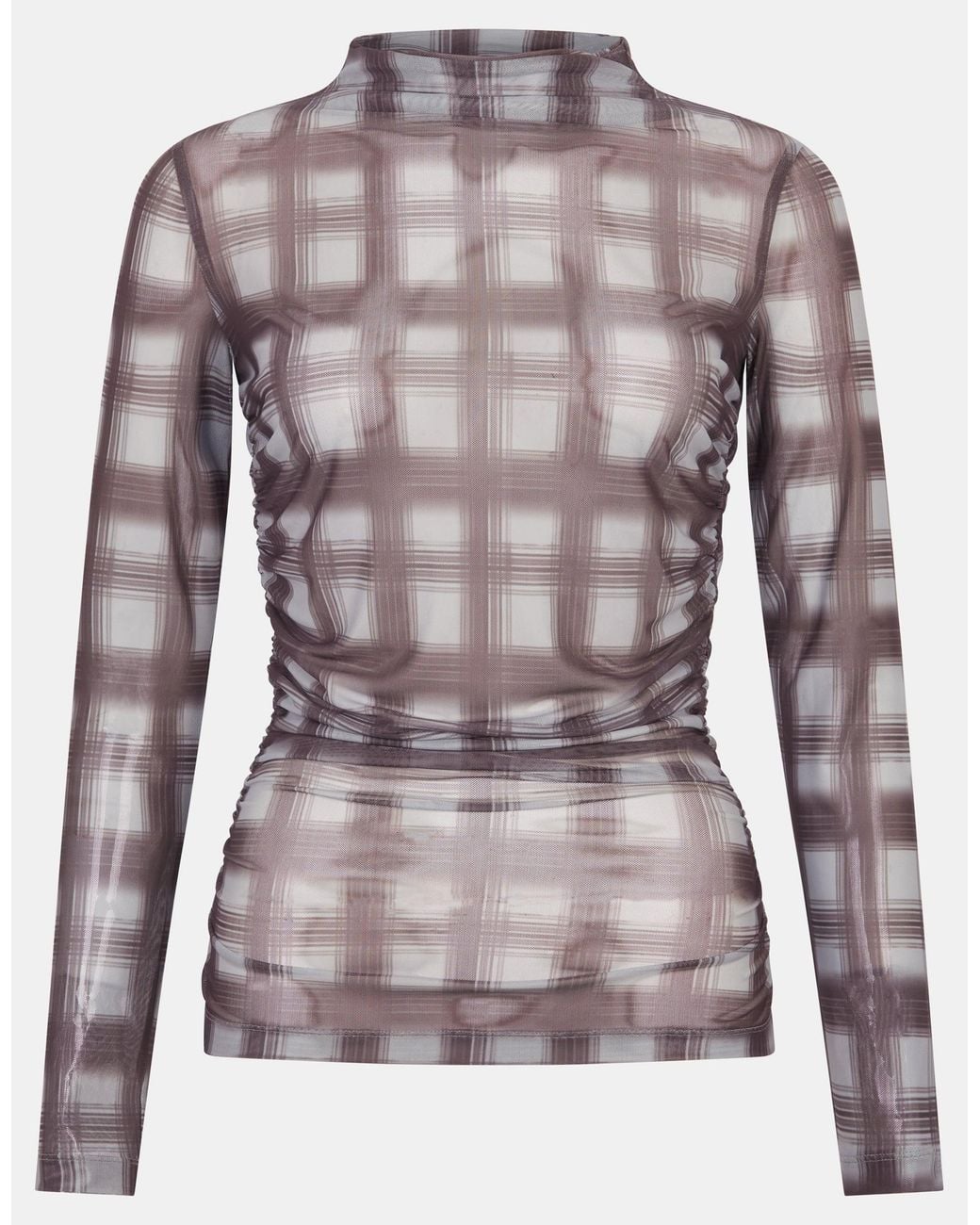 Accessorize Multicolor Check Print Mesh Long Sleeve Top