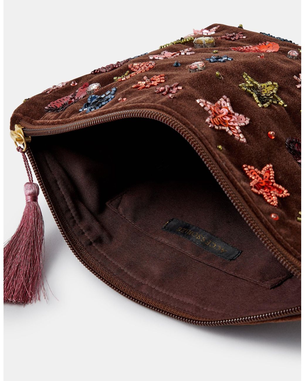 Accessorize Red Large Celestial Embellished Velvet Pouch