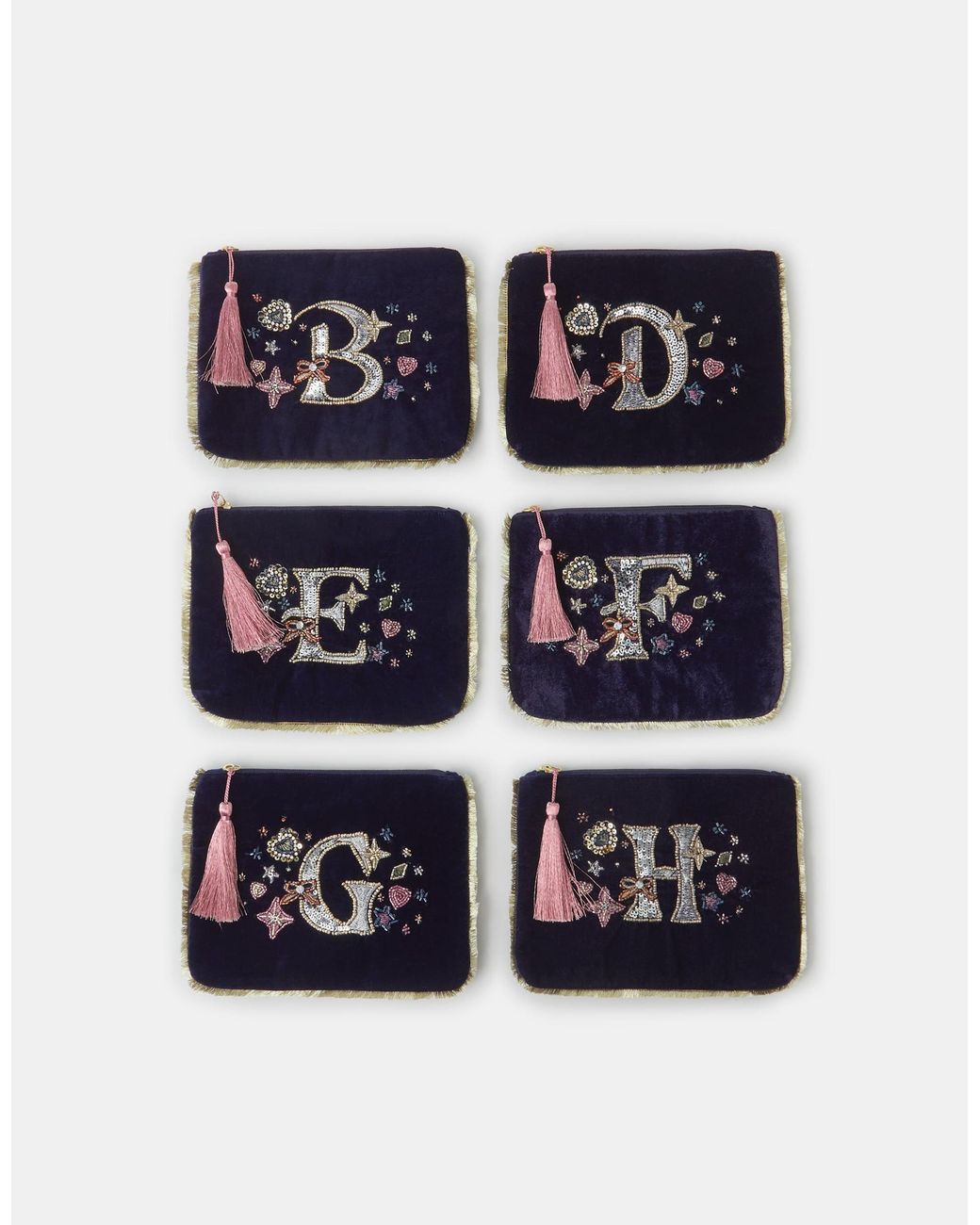 Accessorize Blue Embellished Initial Velvet Pouch