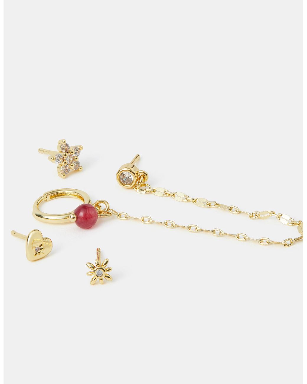 Accessorize White 5-Pack 14Ct-Plated Carnelian Stud & Chain Hoop Earrings