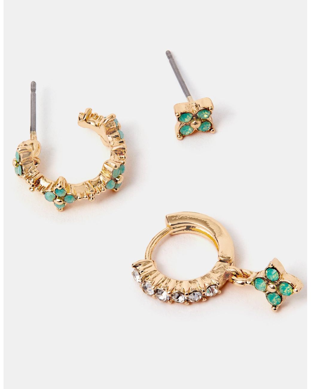 Accessorize Brown 3-Pack Flower Stud & Hoop Earrings